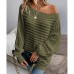Solid color one neck bat sleeve pullover sweater for women