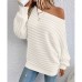 Solid color one neck bat sleeve pullover sweater for women