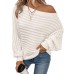 Solid color one neck bat sleeve pullover sweater for women