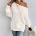 Solid color one neck bat sleeve pullover sweater for women