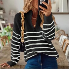 High neck striped color blocked long sleeved shirt High neck striped color blocked long sleeved shirt