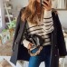 High neck striped color blocked long sleeved shirt