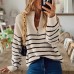 High neck striped color blocked long sleeved shirt