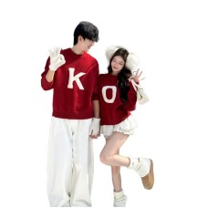 Couples' Autumn/Winter Christmas/New Year Red Thick Knit Sweater Pullover for Women and Men