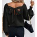 V-neck solid color loose bow top for women