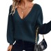 V-neck solid color loose bow top for women