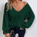 V-neck solid color loose bow top for women