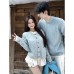 Knitted Cardigan Coat for Women with Fake Two-Piece Spliced Design, Casual Atmosphere Style Blue Sweater for Men Couple Outfits