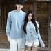 Knitted Cardigan Coat for Women with Fake Two-Piece Spliced Design, Casual Atmosphere Style Blue Sweater for Men Couple Outfits