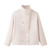 Stand up collar double breasted short woolen jacket