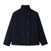 Stand up collar double breasted short woolen jacket