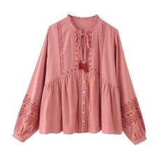 Contrast embroidered long sleeved shirt