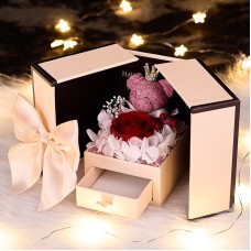 Eternal Flower Gift Box with Rose and Bear, Double-Door Design, Elegant Jewelry Packaging Box for Valentine's Day Eternal Flower Gift Box with Rose and Bear, Double-Door Design, Elegant Jewelry Packaging Box for Valentine's Day