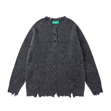 Distressed Hole Design Loose Knit Sweater Men Oversize Lazy Sweater