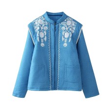 Printed denim cotton jacket with long sleeves