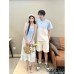 Casual Gradient Blue Strap Pleated Dress for Women  Men's Short Sleeve T-Shirt Set Summer Beach Vacation Style Photo-Worthy Outfit