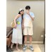 Casual Gradient Blue Strap Pleated Dress for Women  Men's Short Sleeve T-Shirt Set Summer Beach Vacation Style Photo-Worthy Outfit