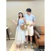 Casual Gradient Blue Strap Pleated Dress for Women  Men's Short Sleeve T-Shirt Set Summer Beach Vacation Style Photo-Worthy Outfit