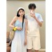 Casual Gradient Blue Strap Pleated Dress for Women  Men's Short Sleeve T-Shirt Set Summer Beach Vacation Style Photo-Worthy Outfit