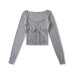 Square collar long sleeved single breasted slim fit top