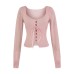 Square collar long sleeved single breasted slim fit top