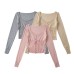 Square collar long sleeved single breasted slim fit top