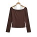 Slim fit and contrasting color one shoulder hanging neck long sleeved T-shirt