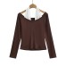 Slim fit and contrasting color one shoulder hanging neck long sleeved T-shirt