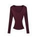 U-neck long sleeved slim fit pullover sweater