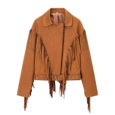 Collar tassel wide shoulder jacket