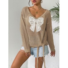 Long sleeved tied butterfly loose sweater