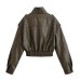 Pocket decoration imitation leather jacket