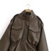 Pocket decoration imitation leather jacket