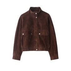 Pocket embellished suede flight jacket