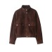 Pocket embellished suede flight jacket