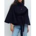 Fashionable Solid Color Cape Collar Buttoned Belted Trench Coat for Women