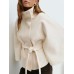 Fashionable Solid Color Cape Collar Buttoned Belted Trench Coat for Women