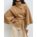 Fashionable Solid Color Cape Collar Buttoned Belted Trench Coat for Women