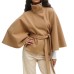 Fashionable Solid Color Cape Collar Buttoned Belted Trench Coat for Women