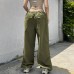 Fashionable Low-Waist Wide-Leg Cargo Pants with Drawstring and Large Pockets for Women