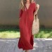 Fashionable Women's Summer V-Neck 3/4 Sleeve Dress with Side Slits, Pockets, and Chest Pleats