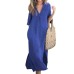Fashionable Women's Summer V-Neck 3/4 Sleeve Dress with Side Slits, Pockets, and Chest Pleats