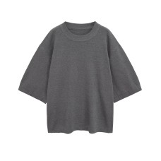 Solid color loose plain short sleeved knitted sweater
