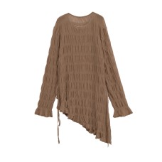 Lace up pleated round neck long sleeved knitted sweater Lace up pleated round neck long sleeved knitted sweater