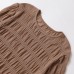 Lace up pleated round neck long sleeved knitted sweater