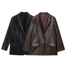 Straight leather effect suit