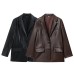 Straight leather effect suit