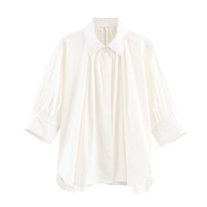 Solid color fluffy sleeve pleated shirt Solid color fluffy sleeve pleated shirt