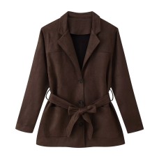 Jacket with waistband and suede effect
