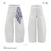 Knife-Edge Design Dirty White Denim Pants Unisex Trendy Wide-Leg Loose Clean Fit Trousers